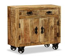 Festnight Buffet en Bois de Manguier Brut Buffet avec 2 Tiroirs et 1 Armoire