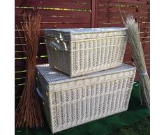 Deux Panier blanche coffres, panier en osier 80 cm et 60 cm, Panier de Rangement, panier Kit de coffre, White Wicker Chest, Wicker Trunk