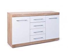 Inter Link Commode buffet bahut bas panneaux de particules décor Chêne Sonoma / blanc brillant