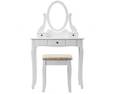 LANGRIA Coiffeuse Blanche, Table de Maquillage avec Miroir et Tabouret,Miroir Pivotant Amovible et 3 Tiroirs pour Chambre(80 x 40 x 137 cm)