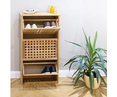 Relaxdays Meuble à chaussures haut en bois de noyer 3 tiroirs HxlxP: 104,3 x 55 x 20,2 cm commode à chaussres coffre de rangement montage mural moderne bois massif, couleur naturelle
