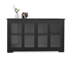 GOPLUS Buffet Commode Bas avec 2 Etagères (Tablette Hauteur Réglable), Vaisselier/Bahut de Cuisine avec Porte Coulissante, Meuble de Rangement en MDF, 106,7 x 33 x 62,5 CM (Noir (Porte Verre))