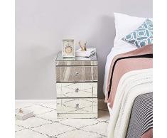 ANABELLE Table de Chevet Miroir Meuble de Rangement en Verre avec 3 Tiroirs sur Salon, Chambre, Bureau Salle de Bains etc, Taille: 40 x 40 x 60 cm