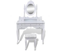 Coiffeuse blanche 7 tiroirs avec 1 miroir et 1 tabouret