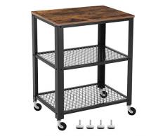 VASAGLE Chariot de Service à 3 Niveaux Vintage, Chariot Commode Roulant Rustique, étagère de Rangement Robuste, avec Plateau en Bois, Roues, pour Cuisine et Salon, Vintage LRC78X