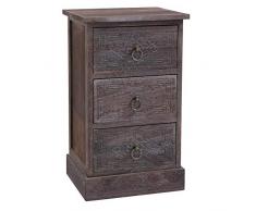 IDIMEX Table de Chevet Enzo chiffonnier avec 3 tiroirs, en Bois de Paulownia Brun Gris Style Vintage Ethnique bohême avec gravures