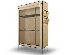 Intirilife Armoire de Rangement Pliable 108x170x45 cm en CRÈME Beige – Penderie Dressing Textile en Tissu Intissé avec Fermeture à Glissière – Garde-Robe Placard Camping