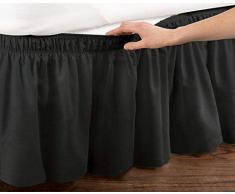 Sxspace Cache Sommier Jupe de lit à Volants - Robuste et élastique - Style Enveloppant - 38 cm de Hauteur 200x200 cm, Noir