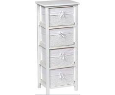 Meuble chiffonnier 4 tiroirs - Aspect osier - Coloris BLANC