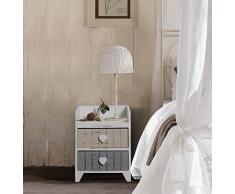 Rebecca Mobili Table de Nuit Shabby Chic, Meuble Multifonctionnel Salle de Bain, 2 Tiroirs, Bois de Paulownia, Beige Gris, Chambre Salle de Bain â Dimensions: 44 x 35 x 27 cm (HxLxL) - Art. RE4376
