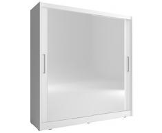 MEUBLO Armoire, Penderie avec 2 Portes coulissantes et Miroir (L x H x P): 200x214x62 Borneo 6 (Blanc, 200 cm)