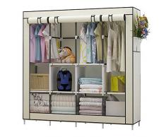 UDEAR Armoire de Rangement Garde-Robe Pliable en Tissu intissé Garde-Robe Penderies pour Chambre dadulte (Beige)