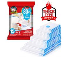 BoxLegend Sacs de Rangement sous Vide Housses de Rangement sous Vide Lot de 15 Type épais 1XXL + 2XL + 5L + 5M + 2S Voyages Réutilisables pour Matelas, Vêtements, Couettes, Literie, Oreillers