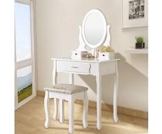 mecor Coiffeuse Meuble, Coiffeuse avec Miroir et Tabouret, Coiffeuse Blanche avec 3 Tiroirs, Coiffeuse Femme