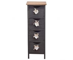 Rebecca Mobili Chiffonnier Table de Nuit 4 Tiroirs Bois Gris Retrò Vintage Bain Chambre à Coucher Salon - 71 x 25 x 25 cm (H x L x P) - Art. RE4560