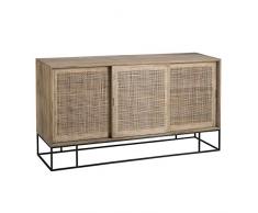 Tousmesmeubles Buffet 3 Portes coulissantes en Rotin/Bois/Métal - Dalia - L 160 x l 45 x H 85 - Neuf