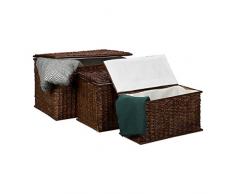 Relaxdays Malle lot de 3 en palmier tressé HlP: 39 x 60 x 375 cm capacité 71 L coffre de rangement empilable panier à linge coffret boîte couvercle intérieur tissu amovible aéré campagne brun rouge