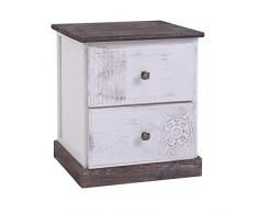 IDIMEX Table de Chevet Juna Table de Nuit avec 2 tiroirs, en Bois de Paulownia Blanc Style Vintage Ethnique bohême avec gravures
