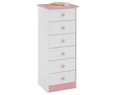 IDIMEX Chiffonnier Rondo Meuble de Rangement Commode apothicaire avec 6 tiroirs, en pin Massif lasuré Blanc et Rose