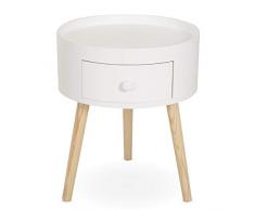 Homcom Chevet Table de Nuit Ronde Design scandinave tiroir Bicolore Pieds effilés inclinés Bois Massif chêne Clair Blanc