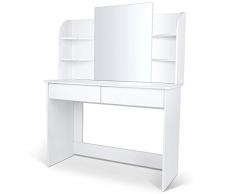 amzdeal Coiffeuse Table de Maquillage avec Grand Miroir, Grande Coiffeuse Moderne avec 2 Tiroirs et 6 Étagères, 108x140x40cm, Blanc