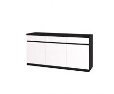 PRICE FACTORY just for you Buffet, bahut, Enfilade 3 Portes et 3 tiroirs Fabio. Noir et Blanc laqué High Gloss
