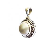 FAIT MAIN VÉRITABLE ARGENT STERLING 925 RONDE ENFILADE PERLE PENDENTIF RÉVERSIBLE POUR FEMMES & FILLES FILIGRANE MODERNE AMULETTE ETHNIQUE GITAN BOHO STYLISTE TRIBALE CONCEPTION BIJOUX JUIN BIRTHSTONE