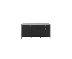 DIAGONE Amsterdam Enfilade 3 Portes 1 tiroir - Décor chataigner et Noir - L 160 x P 46 x H 80 cm
