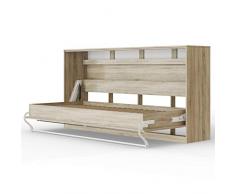 SMARTBett Standard Armoire Lit escamotable Lit Rabattable Lit Mural Ressort pneumatique (Chęne Sonoma, 90 Horizontal)