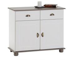 IDIMEX Buffet Colmar Commode bahut vaisselier Meuble Bas Rangement avec 2 tiroirs et 2 Portes battantes, en pin Massif lasuré Blanc et Taupe
