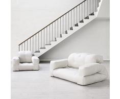 HIPPO, un fauteuil et aussi un sofa, hyper malins qui se transforment en un confortable lit futon d'appoint en quelques secondes - déco et design - Fauteuil Gris / Boutons Orange