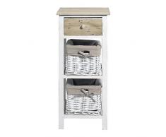 Rebecca Mobili Commode pour Chambre Enfant, Meuble Salle de Bain, avec 1 Tiroir 2 Osier, Bois de Paulownia, Osier Blanc, Marron, Style Country – Dimensions: 69,5 x 31 x 27 cm (HxLxL) - Art. RE4358