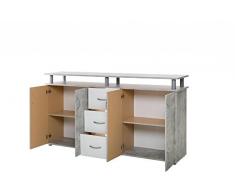 Inter Trade Corporation Nevada Enfilade 4 Portes 3 Tiroirs, Bois, Béton Structuré, 155 x 35 x 83 cm