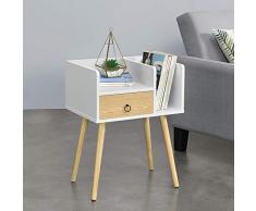 [en.casa] Table de Nuit avec Tiroir et 2 Surfaces de Stockage Chevet Commode Panneau de Particule Bois Pieds en Pin 64x50x36 cm Blanc Effet Bois
