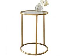 Lapdesks ZR- Ronde Verre Trempé Table Dappoint Mode Moderne Table Basse Mini Table dangle Table De Téléphone Table De Nuit dor,14.9×19.6 Meubles