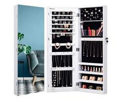 Nicetree Armoire à Bijoux Mural avec Miroir Plein sans Cadre, Armoire de Rangement accrochée à la Porte, Blanc
