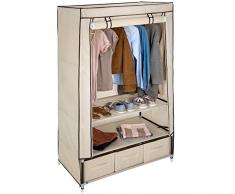 TecTake Armoire de Rangement en Tissu Textile Pliable avec 3 tiroirs et Tringle à vêtements - diverses Couleurs au Choix - (Beige | No. 402533)