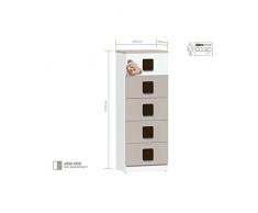 Suarez J523-5OS Ours Chiffonnier avec 5 Tiroirs Mélamine Blanc 120 x 55 x 73 cm