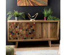 Macabane Buffet Manguier 160x45cm 2 Portes Coulissantes 1 Étagère Jodhpur, 160 x 45 x 85 cm