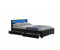 Fournier Décoration CW8916N Drawer Lit à LED/Sommier + Tiroirs Faux Cuir Noir Mat 160 x 200 cm