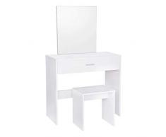 WOLTU MB6043ws Coiffeuse Table avec Miroir et tiroir + Coiffeuse Tabouret,Blanc
