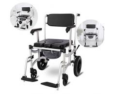 AFDK Chaises de commode Chaise de douche à roulettes autopropulsée Chaise de commode à roues mobile/Commode de chevet mobile de nuit/Freins et repose-pieds (Capacité portante 300Kg)