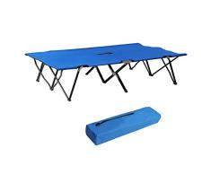 Outsunny Lit de Camp Pliable Double 193 x 125 x 40 cm avec Sac de Transport Polyester Oxford métal Bleu et Noir