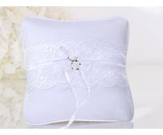 PKWM1 Coussin d'alliances avec dentelle petites roses et un nœud de satin Blanc 16 x 16 cm