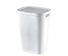 CURVER | Coffre à linge 60L Infinity Dots - Plastique recyclé, Blanc, Laundry Hampers & Baskets, 43,7x35,1x60,2 cm