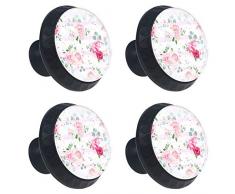 Fleur romantique Bouton de tiroir Armoire Poignée de traction 4 pièces avec vis pour armoire de commode à la maison
