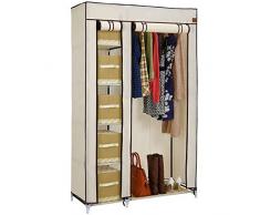 VonHaus Armoire à Double Rangement en Toile - Penderie Vêtements - 6 Étagères - Beige - 100 x 175 x 45cm - Boîtes non fournies - Chambre