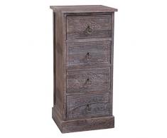 IDIMEX Table de Chevet Enzo chiffonnier avec 4 tiroirs, en Bois de Paulownia Brun Gris Style Vintage Ethnique bohême avec gravures