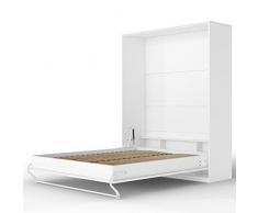 SMARTBett Standard Armoire Lit escamotable Lit Rabattable Lit Mural Ressort pneumatique (Blanc, 160 Vertikal Komfort)