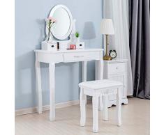 mecor Coiffeuse, Meuble Coiffeuse avec Miroir et 3 Tiroirs, Table de Maquillage avec Tabouret, Coiffeuse Blanche Parois, Miroir Pivotant